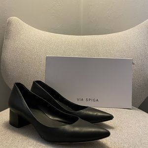 Via Spiga Guervie Black Leather Block Heel Pump
